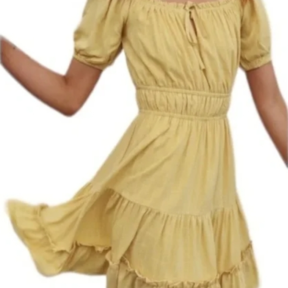 Lost + Wander Yellow Midi Dress with Tiered Skirt